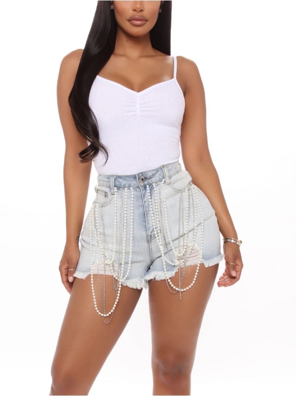 NWT Fashion Nova Material Girl World Embellished Denim Shorts